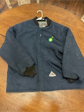 bp Men's Navy Zip-Up Work Sweater with Green Logo